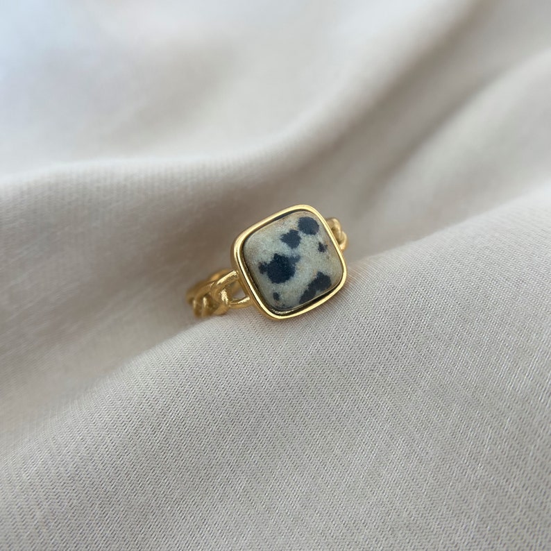 Dalmatian Jasper Ring 18k by ASANA Dalmatian Jasper Gemstone Ring Gold  for Women Genuine Dalmatian Jasper Crystal - Meaningful Jewelry