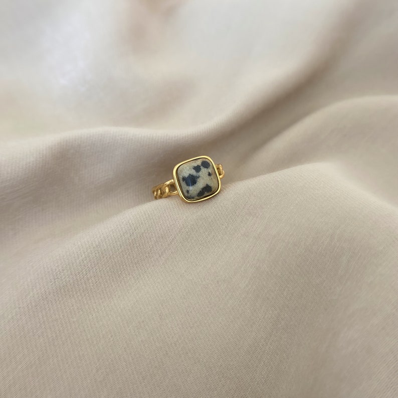 Dalmatian Jasper Ring 18k by ASANA Dalmatian Jasper Gemstone Ring Gold  for Women Genuine Dalmatian Jasper Crystal - Meaningful Jewelry