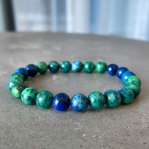 Blue Azurite Bracelet Natural Gemstone Bracelet for Focus and Clarity Real Azurite Crystal Beaded Bracelet Blue Crystal Bracelet Wiccan Gift