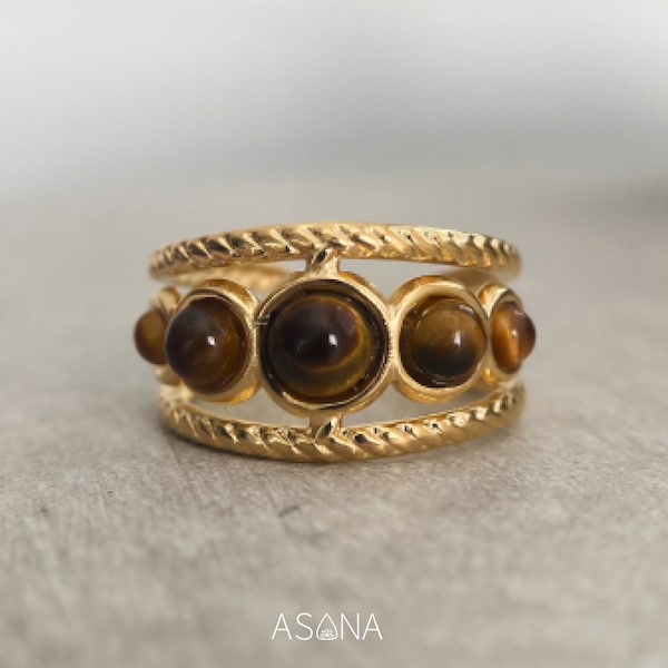 Tiger Eye Ring 18k by ASANA Tiger Eye Gemstone Ring Gold  for Women Genuine tiger eye ring - Meaningful Tiger's Eye Jewelry Ring Boho