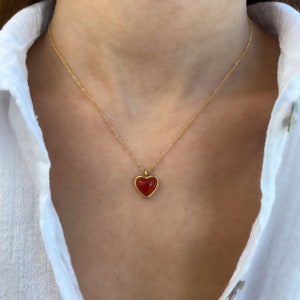 Love Necklace Red Heart Necklace Gold 18k Genuine Red Agate Stone Necklace by ASANA CRYSTALS - Dainty Red Gemstone Agate Heart Necklace