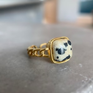 Dalmatian Jasper Ring 18k by ASANA Dalmatian Jasper Gemstone Ring Gold  for Women Genuine Dalmatian Jasper Crystal - Meaningful Jewelry