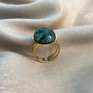 Gemstone Ring 18k - Natural Green Stone Ring Turquoise Ring Gold -  Natural Green Gemstone Ring