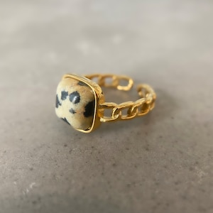 Dalmatian Jasper Ring 18k by ASANA Dalmatian Jasper Gemstone Ring Gold  for Women Genuine Dalmatian Jasper Crystal - Meaningful Jewelry