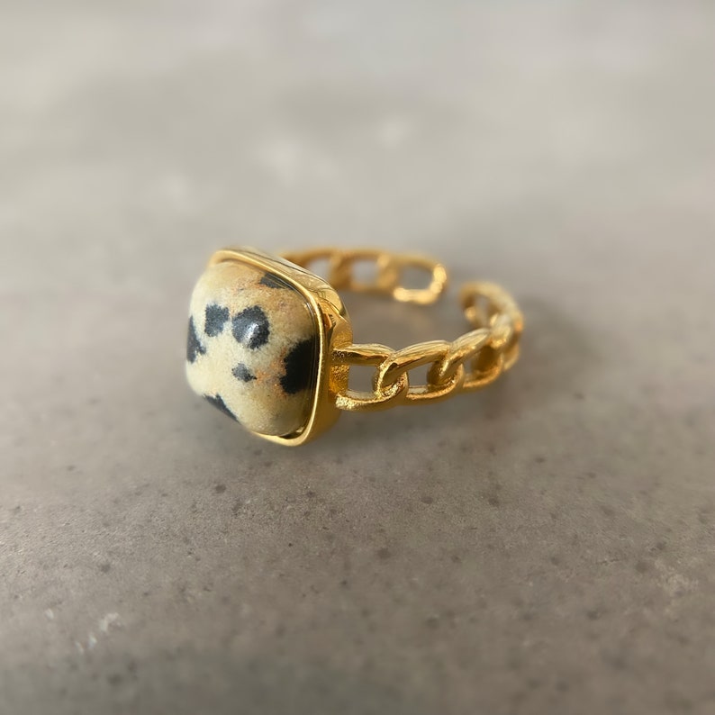 Dalmatian Jasper Ring 18k by ASANA Dalmatian Jasper Gemstone Ring Gold  for Women Genuine Dalmatian Jasper Crystal - Meaningful Jewelry