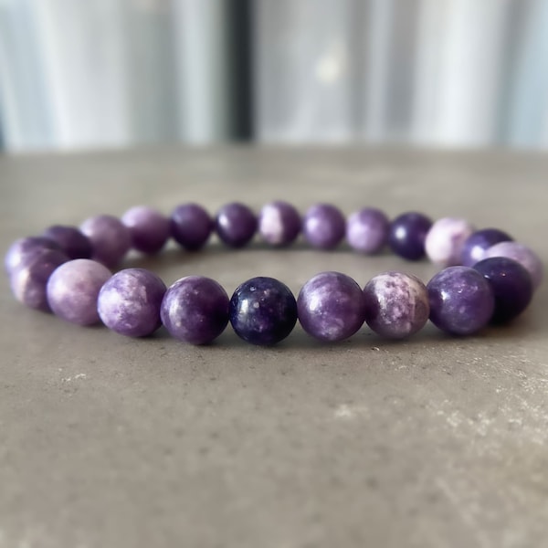 Chakra Balance Crystal Bracelet Lepidolite Purple bracelet for Crown Chakra Healing Crystal Gift for Girlfriend or Self-Love Intuition Stone