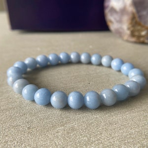 Angelite Crystal Bracelets Natural Blue Bracelet for Spiritual Healing, Authentic Blue Gemstone Bracelets by ASANA Angelite Crystal Jewelry