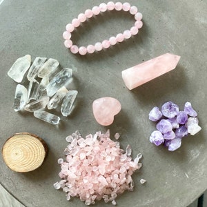 Crystals for Love - Attraction Gem Set - Crystal Set for Love - Amethyst, Rose Quartz, Clear Quartz - Crystals for Love Attraction Crystals