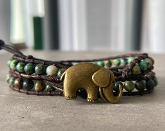 Elephant Bracelet Natural Gemstone Bracelet Turquoise Crystal Bracelet with Elephant Charm Bracelet beaded Turquoise Jewelry by ASANA