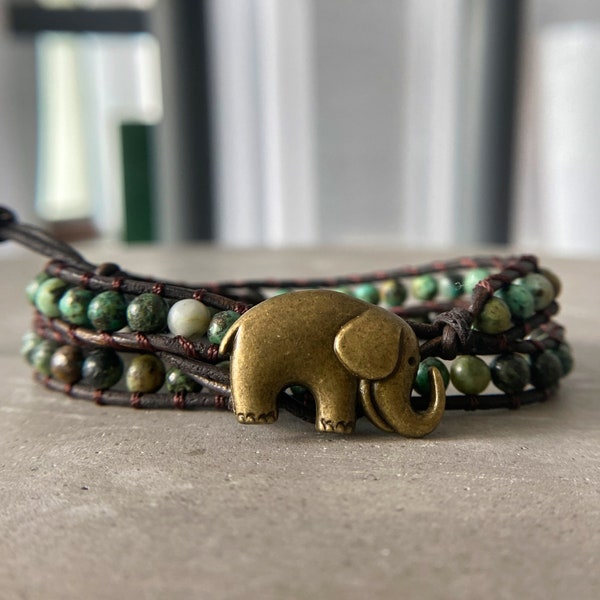 Elephant Bracelet Natural Gemstone Bracelet Turquoise Crystal Bracelet with Elephant Charm Bracelet beaded Turquoise Jewelry by ASANA