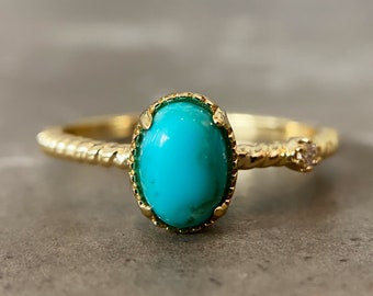 TURQUOISE RING WOMEN - 925 Sterling Silver 14K Gold Plated - Turquoise ring, Worry Ring Turquoise Ring Gemstone Ring