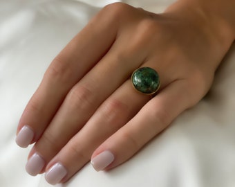 Rare Gemstone Ring 18k - Natural Green Stone Ring African Turquoise Ring Gold -  Green Gemstone Ring by Asana Crystals - Turquoise Jewelry