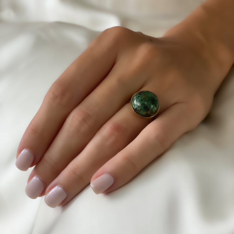 Gemstone Ring 18k - Natural Green Stone Ring Turquoise Ring Gold -  Natural Green Gemstone Ring