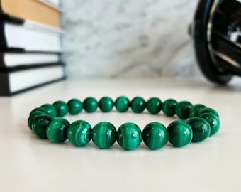Real Malachite Bracelet by ASANA - Natural Malachite Bracelet, Genuine Green Malachite 8MM Beaded Bracelet for Balance and Self-Love Gift