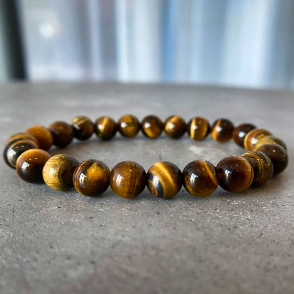 Tiger's Eye Bracelet Crystals for Confidence and Courage Natural Tiger Eye Beaded Bracelet Jewelry with Tiger Eye Healing Crystals by ASANA