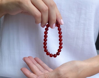 Red Carnelian Bracelet by ASANA - Gemstone bracelet made from Genuine Carnelian Beads - Red Carnelian bracelet for protection [USA]