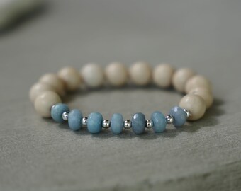 Genuine Aquamarine and Ivory Jade Beaded Bracelet by ASANA CRYSTALS Blue Aquamarine Bracelet  Jade Gemstone Bracelet for Clarity and Wisdom