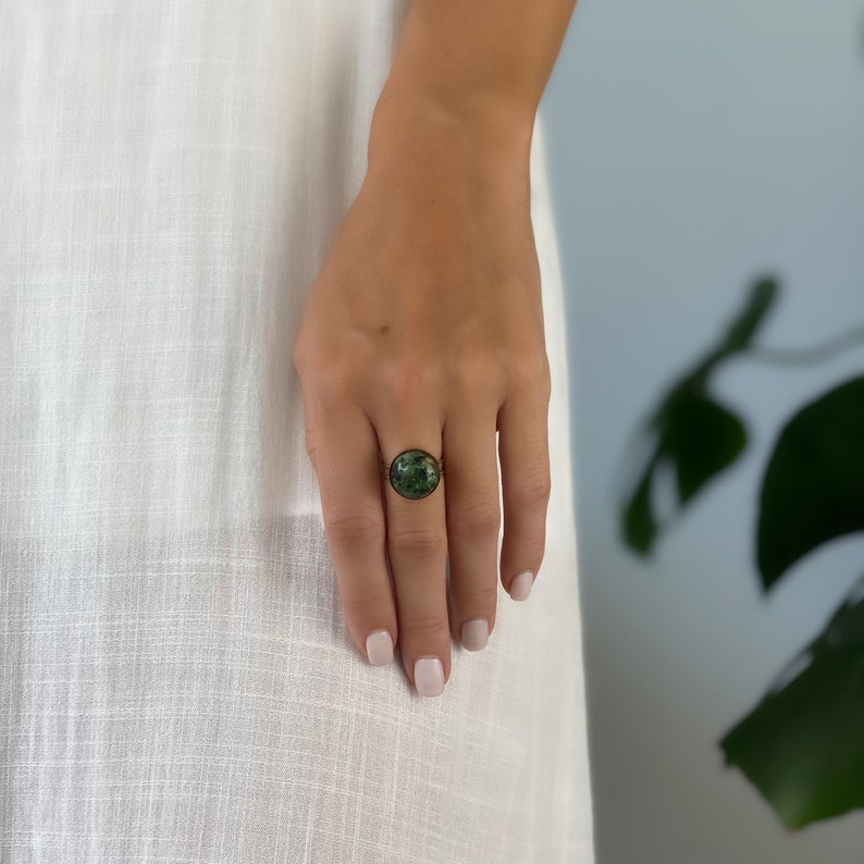 Gemstone Ring 18k - Natural Green Stone Ring Turquoise Ring Gold -  Natural Green Gemstone Ring