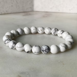 Howlite Gemstone Bracelet White Crystal for Calming Natural Howlite Beaded Stone Bracelet Authentic Stones by ASANA Howlite Jewelry