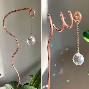 Plant Suncatcher, Copper Suncatcher, Sun Catcher Plant Stick, Plant Prism Stake, Plant Lover Gift, Plant Pot Decor, Plant Gifts, 2 Designs