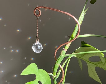 Plant Suncatcher, Wander Plant Sun Catcher, Copper Plant Support, Crystal Prism Stake, Plant Decorations, 2 Length Options