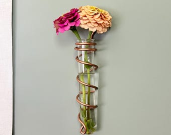 Copper Spiral Propagation Hanger, Plant Propagation, Wall Vase for Plant Cuttings, Dried Flowers Hanger