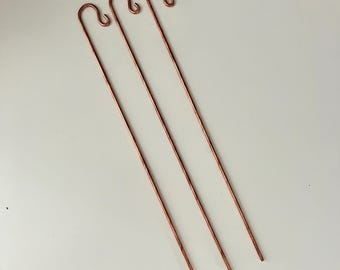 Copper Garden Shepherd Hooks, Copper Label Hangers, Herb Markers, Copper Plant Tag Hanger, Copper Place Card Hanger, Set of 3