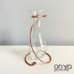 Teardrop Vase Copper Stand, Copper Wire Vessel, Propagation Station, Hydroponic Vase, Glass Vase for Plant, Plant Gifts, Propagation Stand