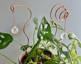 Plant Suncatcher, Crystal Plant Stick, Plant Stake Suncatcher, Boho Plant Support, Plant Room Decor, 2 Design Options