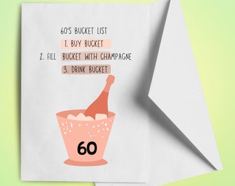 60th Birthday Card, Funny 60th birthday bucket card, Hilarious 60th Birthday, Bucket list Card, Rude 60th Card,For Friends, Him, Her