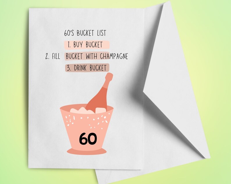 60th Birthday Card, Funny 60th Birthday Bucket Card, Hilarious 60th ...
