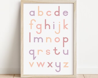 Pastel Alphabet Lower Case, Alphabet Poster, Classroom Decor, Educational Print, Montessori Poster, Homeschool Posters, DIGITAL DOWNLOAD