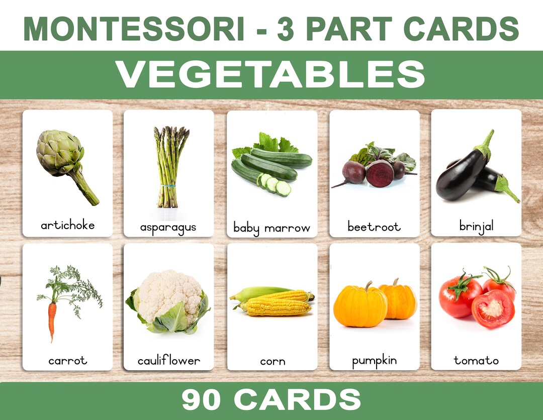 Vegetables • Printable Flash Cards • 3 Part Cards • Montessori Cards ...