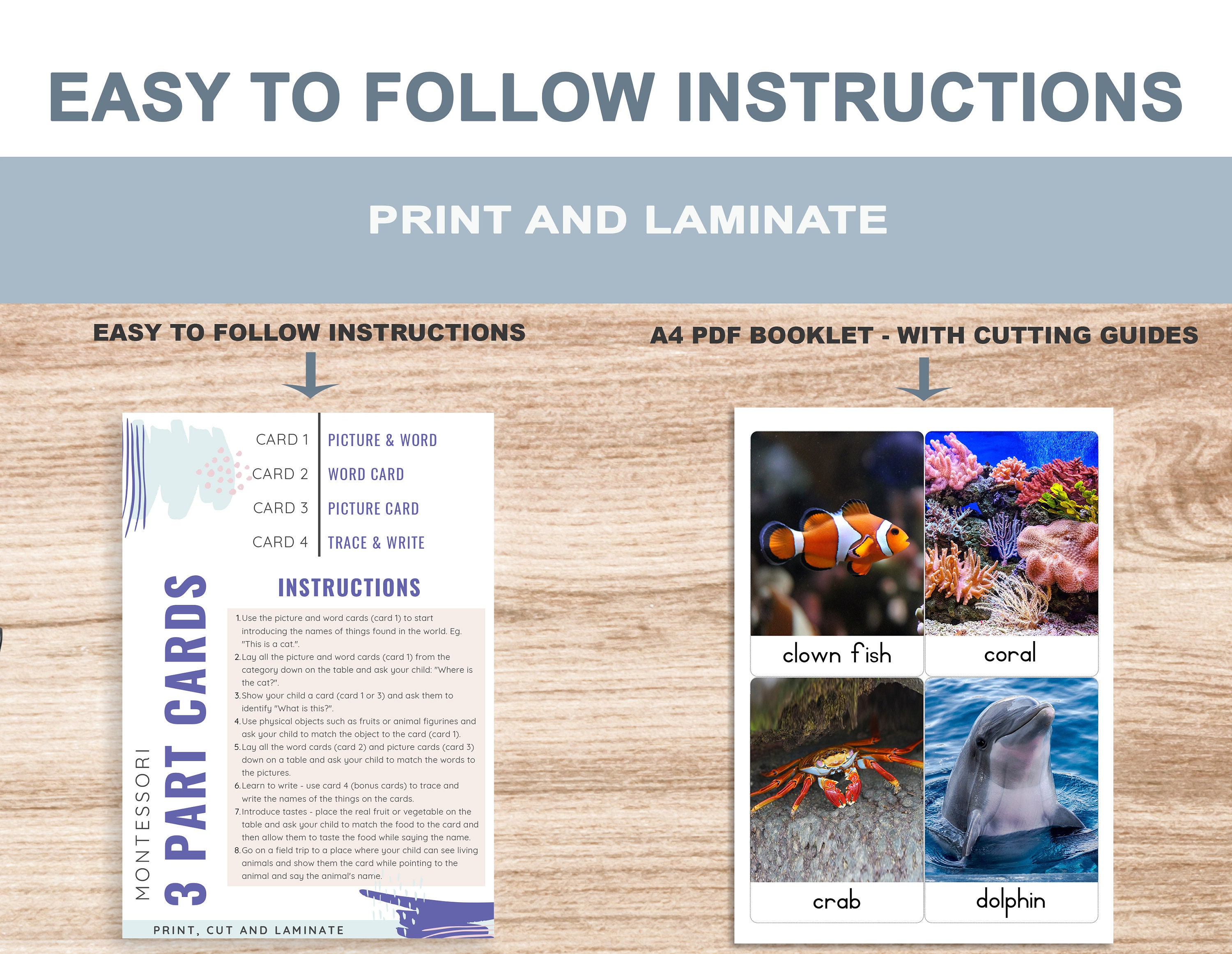 Sea Animals Printable Flash Cards 3 Part Cards Montessori Cards BONUS ...