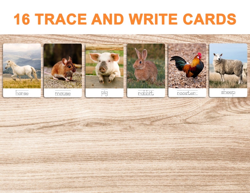 Farm Animals • Printable Flash Cards • 3 Part Cards • Montessori Cards ...
