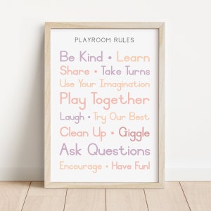 Pastel Playroom Rules, Playroom Poster, Kids Wall Decor, Educational Wall Art, Montessori Poster, Homeschool Decor, DIGITAL DOWNLOAD