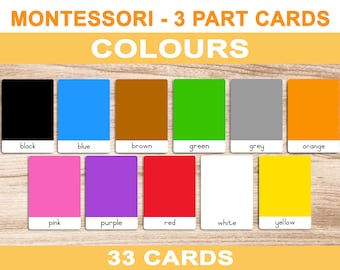 Colours • Printable Flash Cards • 3 Part Cards • Montessori Cards • BONUS Letter Tracing