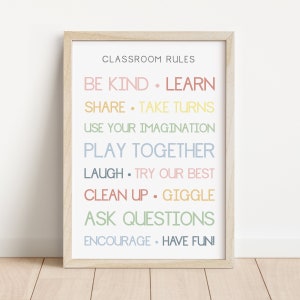 Tapas de reglas del aula arcoíris, Reglas del aula, Impresión educativa, Póster Montessori, Decoración del aula preescolar, DESCARGA DIGITAL