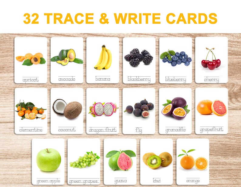 Frutas Tarjetas didácticas imprimibles Tarjetas de 3 partes Tarjetas ...