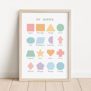 Pastel Rainbow Shapes Poster, Classroom Decor, My Shapes, Educational Print, Montessori Poster, Homeschool Posters, DIGITAL DOWNLOAD