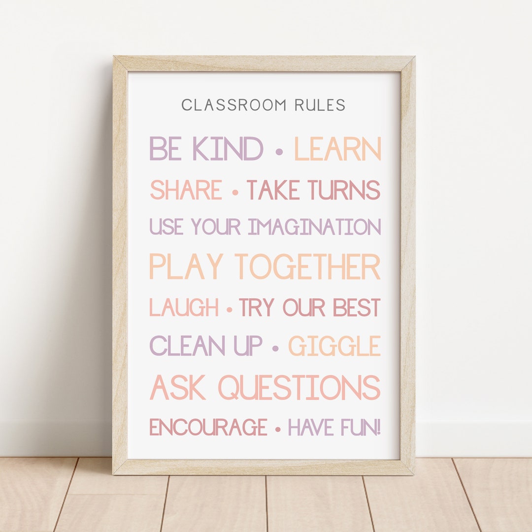 Pastel Classroom Rules Caps, Classroom Rules, Educational Print