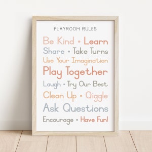 Calm Playroom Rules, Playroom Poster, Kids Wall Decor, Educational Wall Art, Montessori Poster, Homeschool Decor, DIGITAL DOWNLOAD