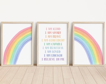 Rainbow Affirmations Poster, Classroom Decor, Printable Wall Art, Kids Room Decor, Homeschool Posters, Kids Affirmations, DIGITAL DOWNLOAD
