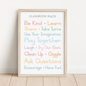 Pastel Rainbow Classroom Rules Poster, Classroom Rules, Classroom Decor, Montessori Poster, Preschool, Homeschool Poster DIGITAL DOWNLOAD