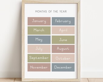 Months of the Year Poster, Classroom Decor, Educational Print, Montessori Poster, Homeschool Posters, DIGITAL DOWNLOAD