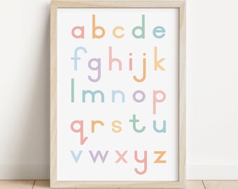 Pastel Rainbow Alphabet Lower Case Poster, Alphabet Poster, Classroom Decor, Montessori Poster, Homeschool Posters, DIGITAL DOWNLOAD