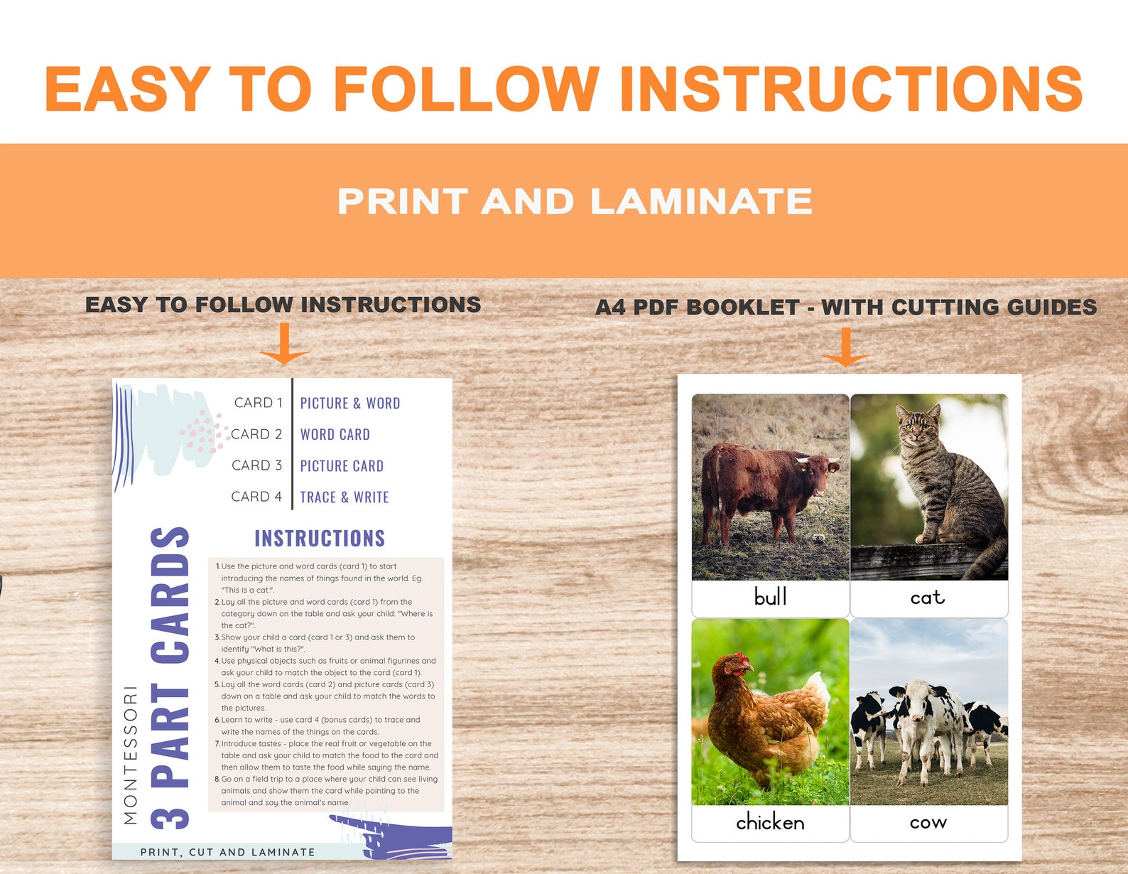 Farm Animals • Printable Flash Cards • 3 Part Cards • Montessori Cards ...