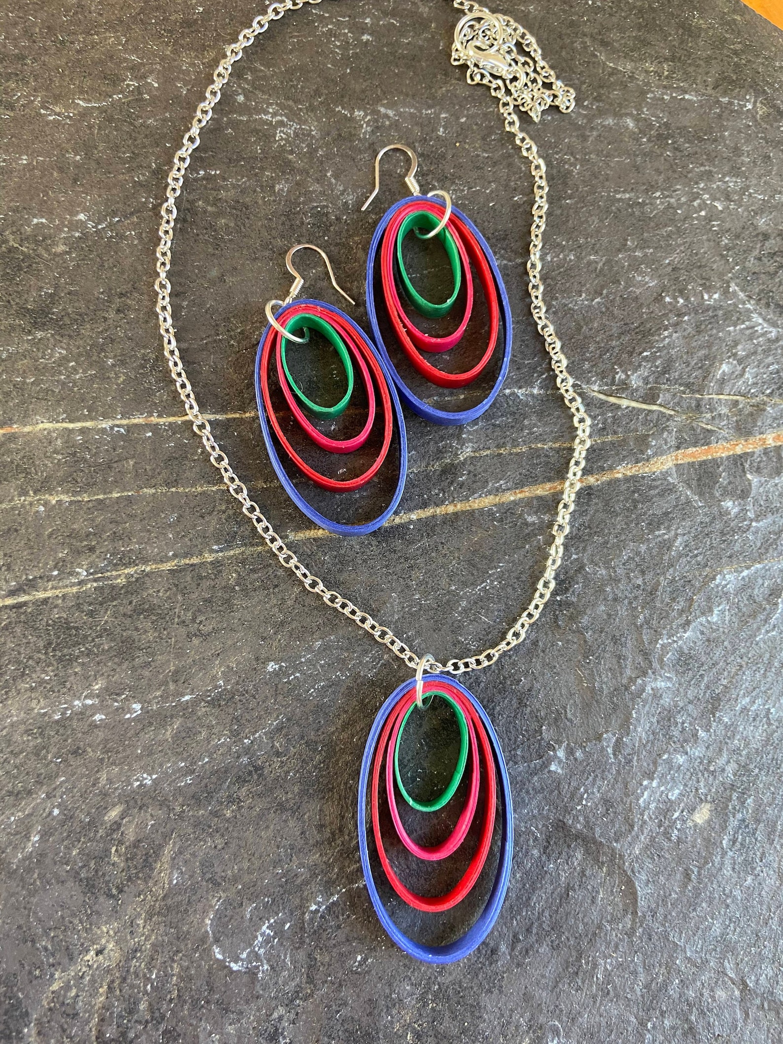 Tulip Concentric Oval Quilled Earring and Necklace Set Etsy