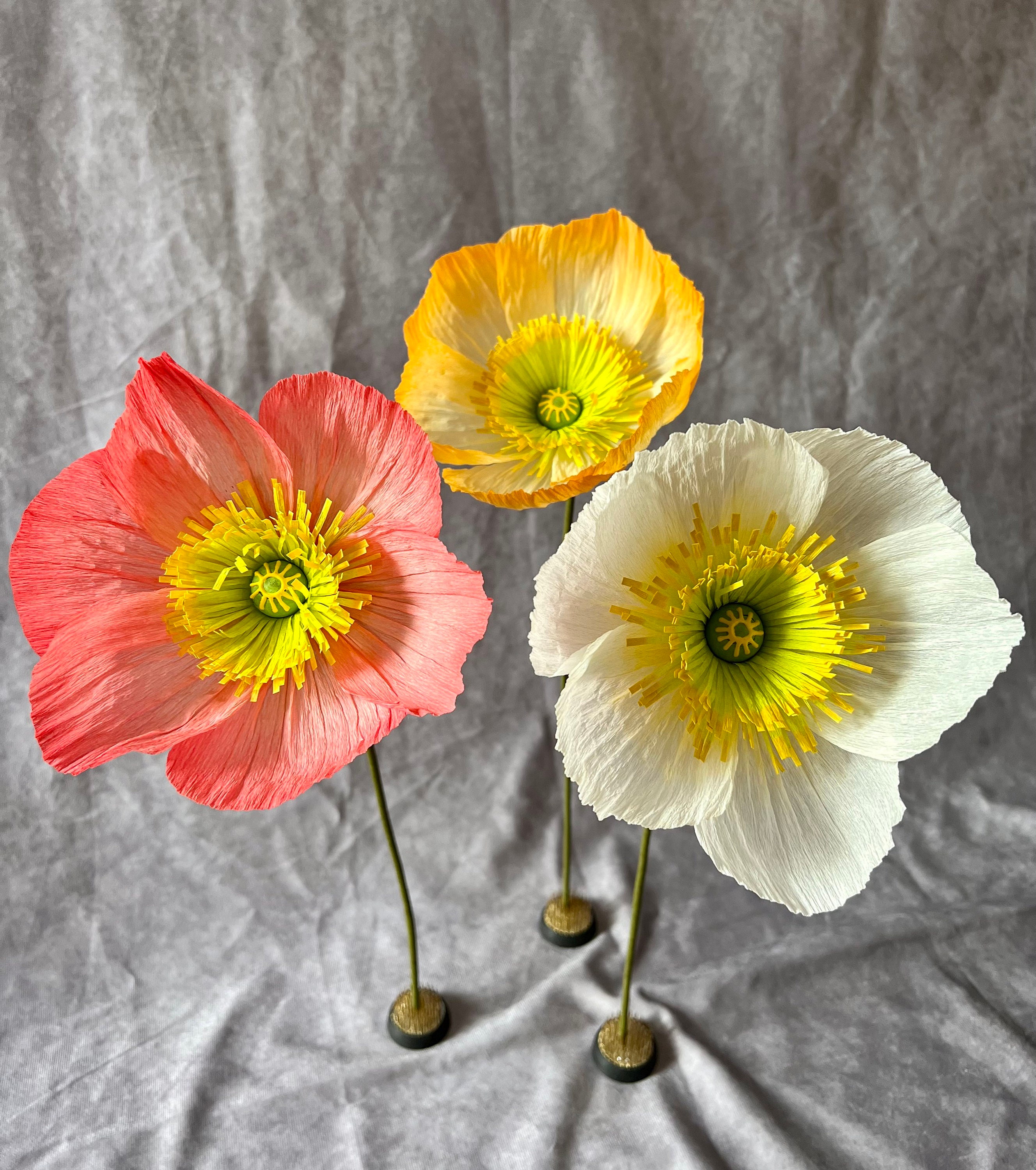 Faux Silk Silk Common Poppy Flower Stem in Pink or White 22 Tall