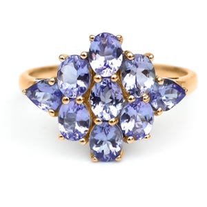 Tanzanite Statement Ring: Floral 14k Solid Gold, Oval Pear Cut